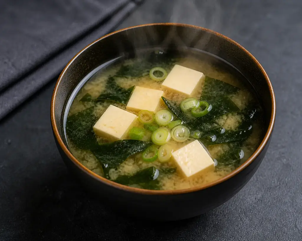 2-MISO SUPPE :Mit Tofu, Seetang und Zwiebeln 17, F