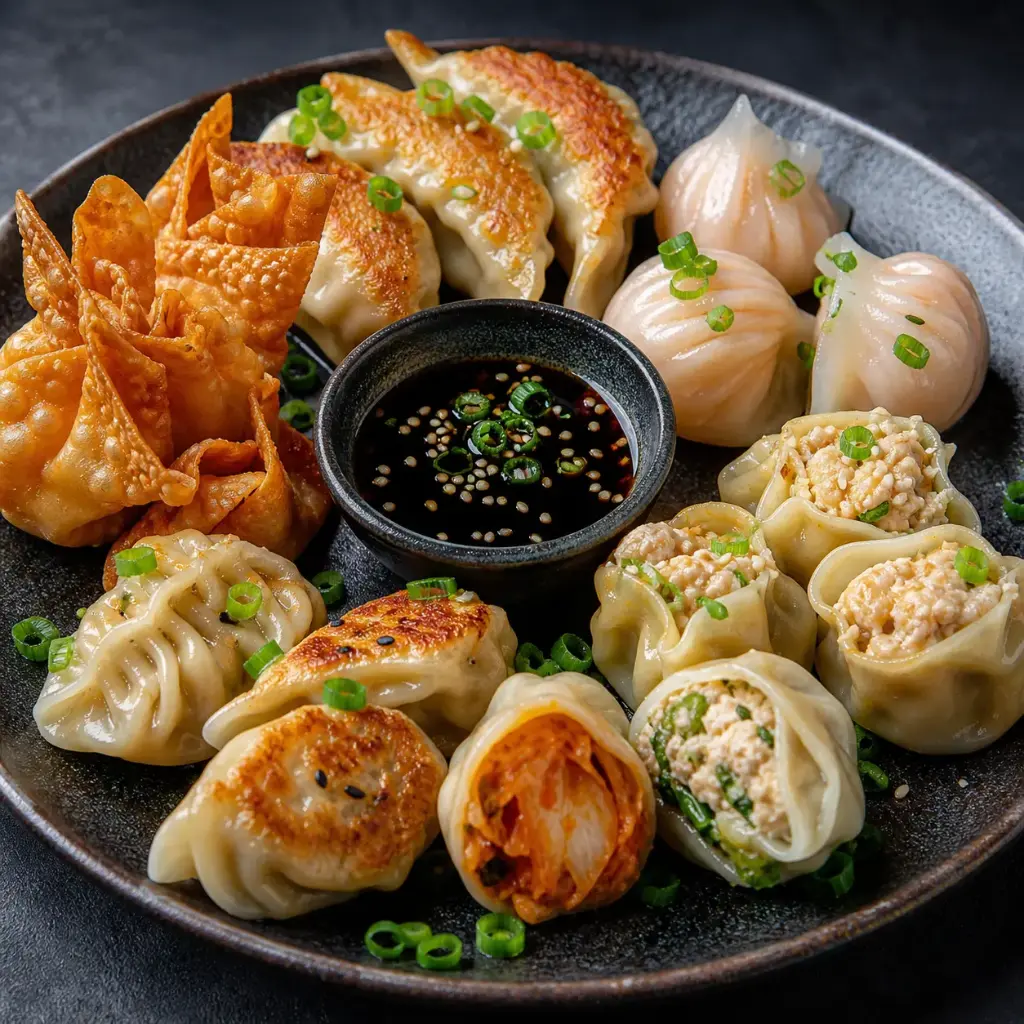 22) Dumplingmix: Garnelen, Hühnerfleisch, Tofu ,Kimchi, Wantan A, B, 1, 14, A1