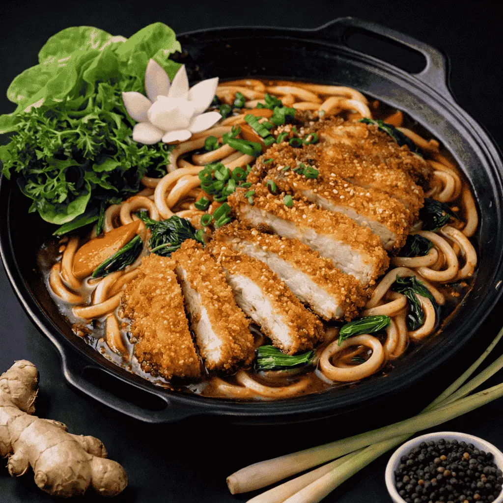 87)UDON NUDELN : Mit Garnelen — B ) Basilikum und Gemüse in Chilisoße